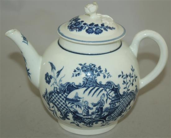 A Worcester Mother and Child pattern globular teapot and cover, c.1765, 17cm across